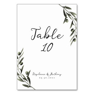 Botanical Olive Branch Leaves Italian Wedding   Table Number