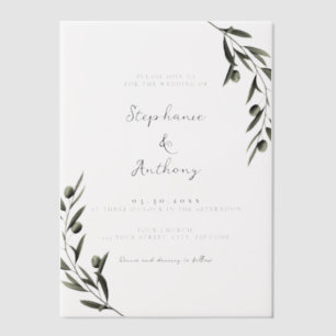 Botanical Olive Branch Leaves Italian Wedding Vellum Invitations