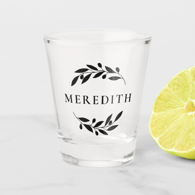 Botanical Olive Branch Monogram Shot Glass (Front)