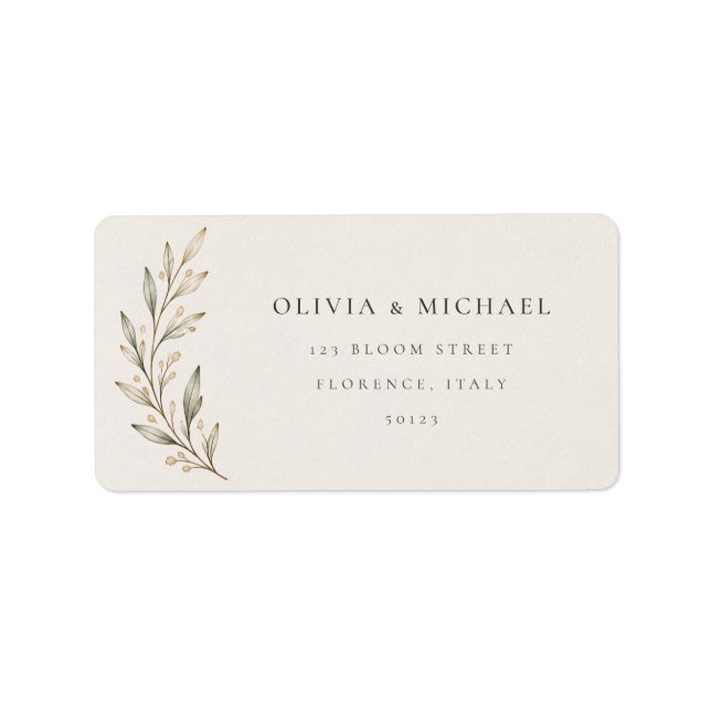 Botanical Olive Branch Wedding Address Label (Front)