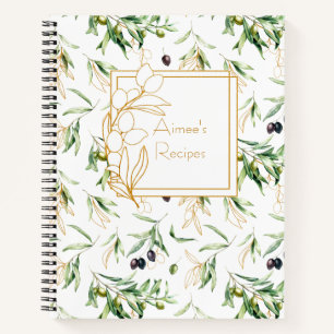 Botanical Olive Branches Recipe Organiser Notebook