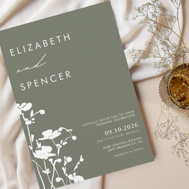 Botanical Olive Floral Modern Wedding  Invitation (Creator Uploaded)