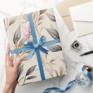 Botanical Olive Leaf Beige Floral Pattern Wrapping Paper