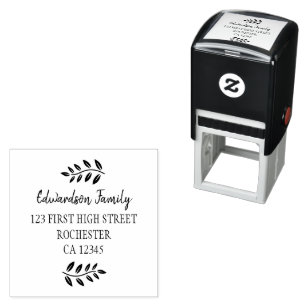 Botanical olive leaves branch script self-inking stamp