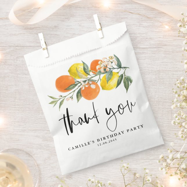 Botanical Orange and Lemon Birthday Thank You Favour Bags (Clipped)