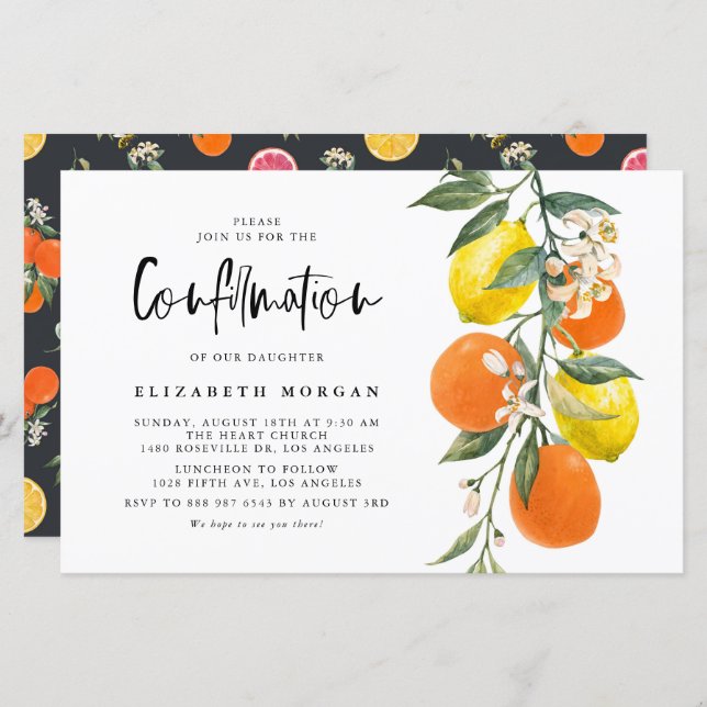 Botanical Orange and Lemon Confirmation Invitation (Front/Back)