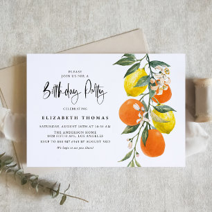 Botanical Orange and Lemon Garland Birthday Party Invitation