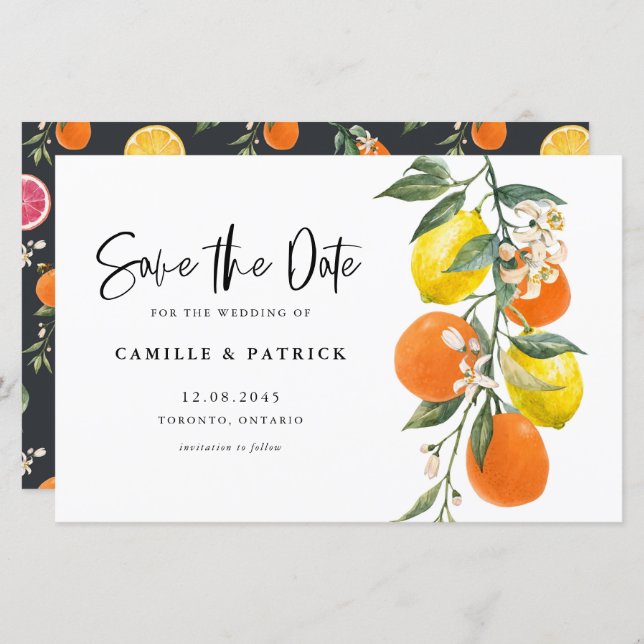 Botanical Orange and Lemon Garland Save the Date (Front/Back)
