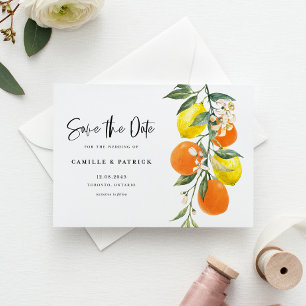 Botanical Orange and Lemon Garland Save the Date Announcement Postcard