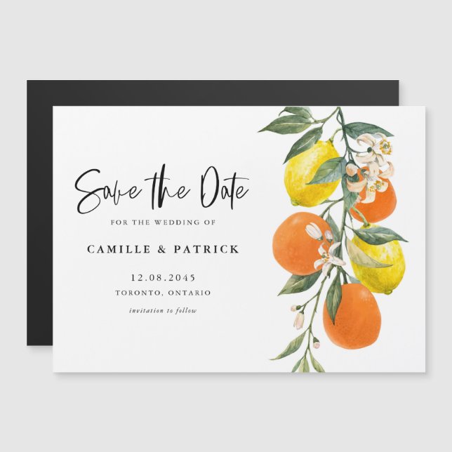 Botanical Orange and Lemon Garland Save the Date Magnetic Invitation (Front/Back)