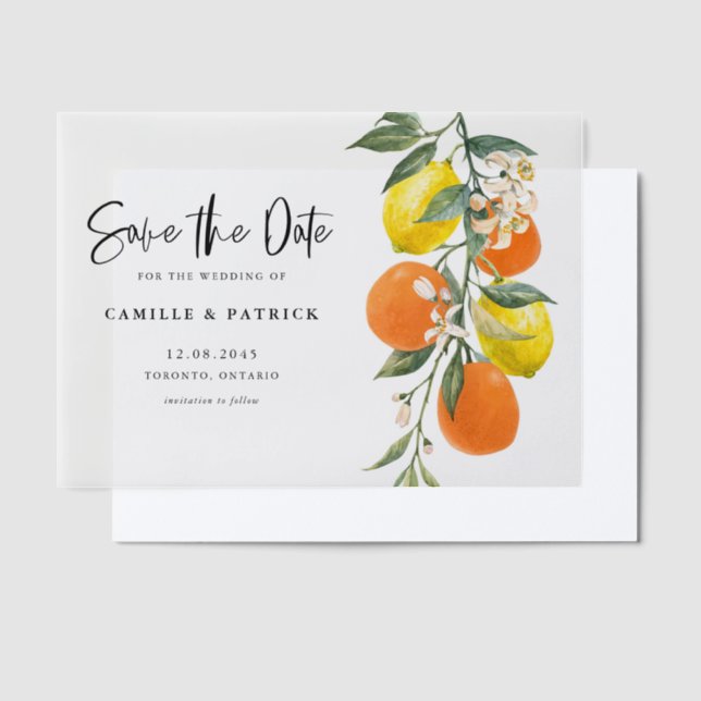 Botanical Orange and Lemon Garland Save the Date  Vellum Invitations (Offset)