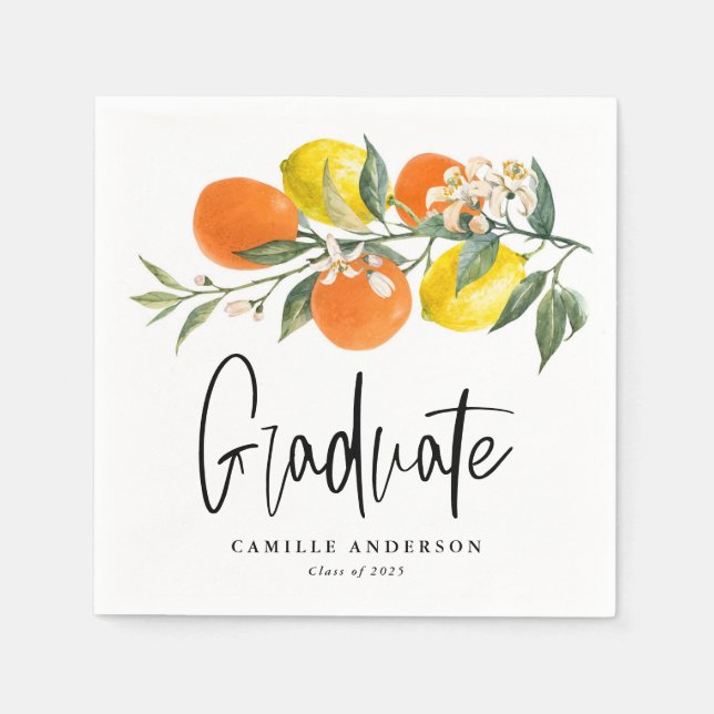 Botanical Orange and Lemon Graduation Party Napkin (Front)