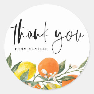 Botanical Orange and Lemon Graduation Thank You Classic Round Sticker