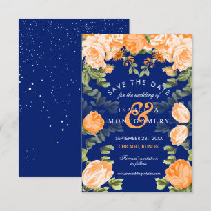 Botanical Orange and Navy Blue Floral Invitation