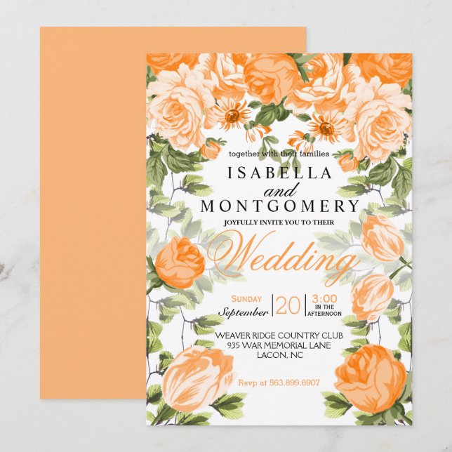 Botanical Orange Floral Wedding Invitation (Front/Back)