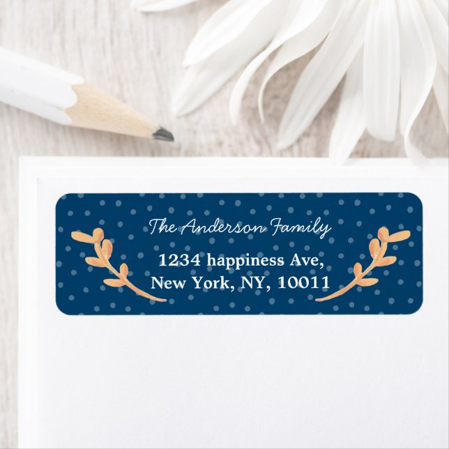 botanical orange leaf winter navy return address (Insitu)