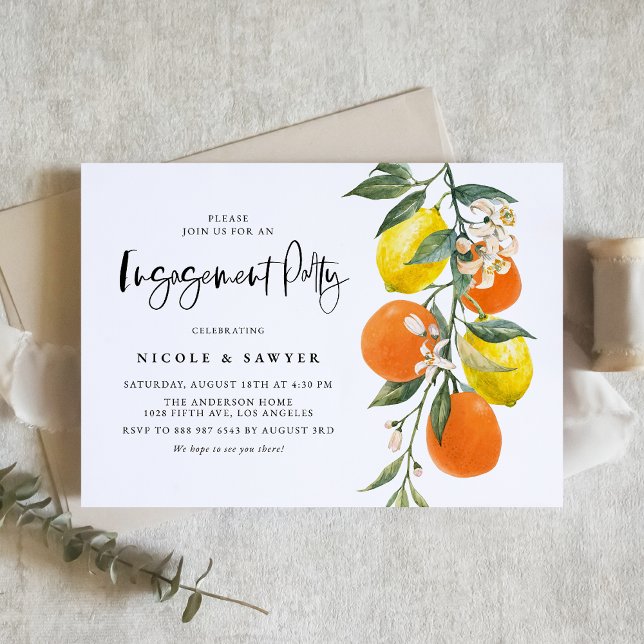 Botanical Oranges and Lemons Engagement Party Invitation (Creator Uploaded)