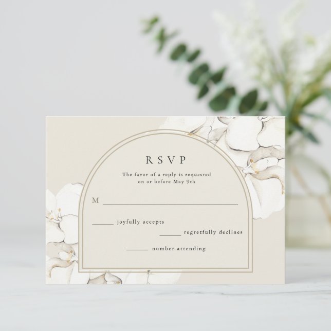 Botanical Orchid Floral Wedding RSVP Card (Standing Front)