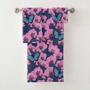 Botanical Orchid Garden with Butterflies Bath Towel Set