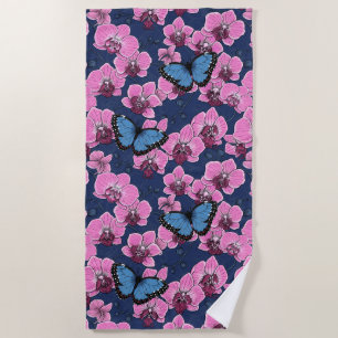 Botanical Orchid Garden with Butterflies Beach Towel