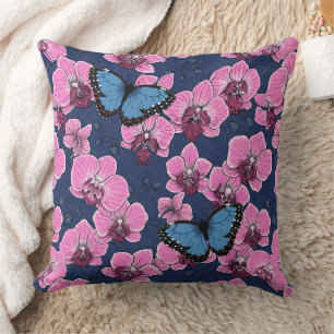 Botanical Orchid Garden with Butterflies Cushion