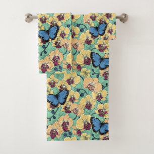 Botanical Orchid Garden with Butterflies II Bath Towel Set