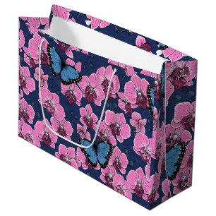 Botanical Orchid Garden with Butterflies II Large Gift Bag