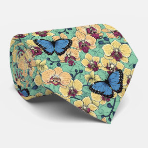 Botanical Orchid Garden with Butterflies II Tie