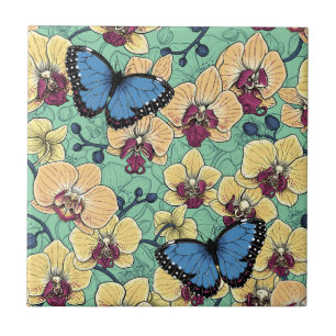 Botanical Orchid Garden with Butterflies II Tile