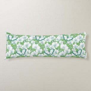 Botanical Orchid Garden with Butterflies in green Body Cushion