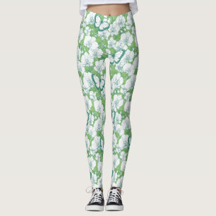 Botanical Orchid Garden with Butterflies in green Leggings
