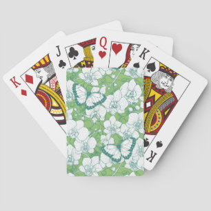 Botanical Orchid Garden with Butterflies in green Playing Cards