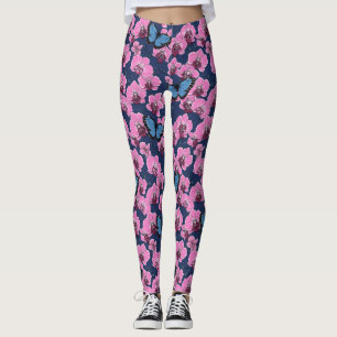 Botanical Orchid Garden with Butterflies Leggings