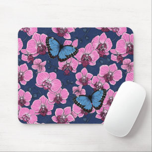Botanical Orchid Garden with Butterflies Mouse Mat