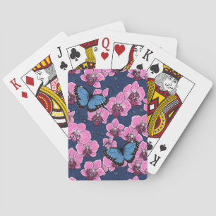 Botanical Orchid Garden with Butterflies Playing Cards