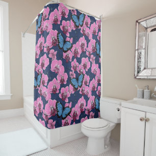 Botanical Orchid Garden with Butterflies Shower Curtain