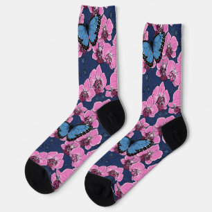 Botanical Orchid Garden with Butterflies Socks