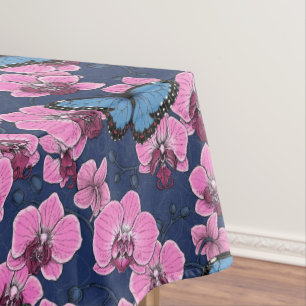 Botanical Orchid Garden with Butterflies Tablecloth