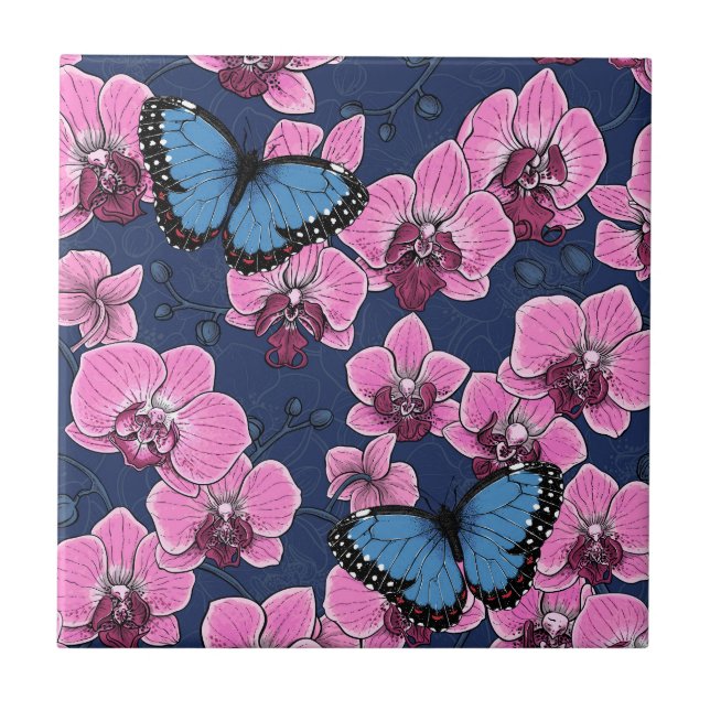 Botanical Orchid Garden with Butterflies Tile (Front)
