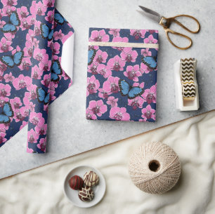 Botanical Orchid Garden with Butterflies Wrapping Paper
