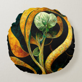 Botanical Orchid Greens & Golds Round Cushion