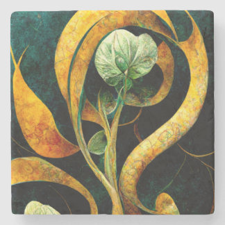 Botanical Orchid Greens & Golds Stone Coaster