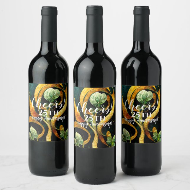 Botanical Orchid Greens & Golds Wine Label (Bottles)
