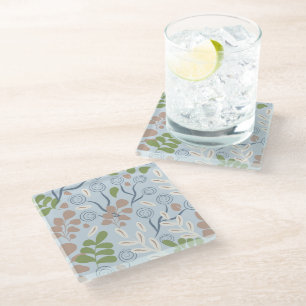 Botanical organic shapes glass coaster