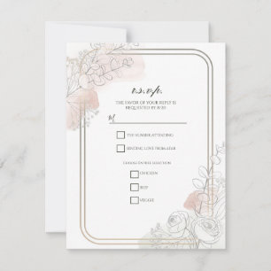 Botanical Outline Sage & Blush Floral R.S.V.P. Invitation