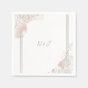 Botanical Outline Sage & Blush Floral Wedding Napkin