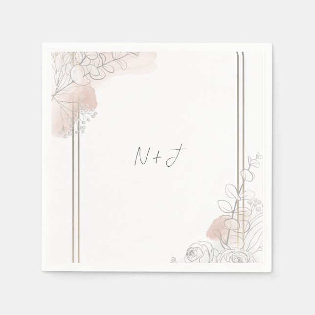 Botanical Outline Sage & Blush Floral Wedding  Napkin (Front)