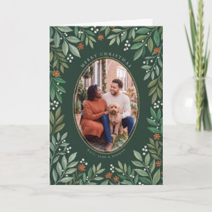 Botanical Oval Border Merry Christmas Photo Holiday Card