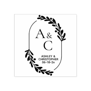 Botanical Oval Monogram Rubber Stamp