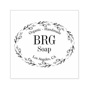 Botanical Oval Monogrammed Organic Handmade Soap Rubber Stamp